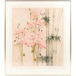 Lenore Berry, 20th century, a Chinese painting on paper, tall poppies and bamboo, signed to lower