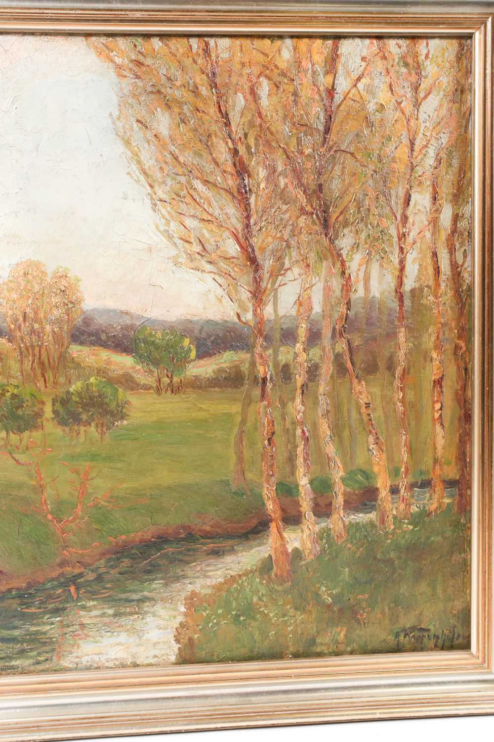 20th century school, possibly Andreas Kappenberg?, an impressionist style landscape, oil on - Image 2 of 5