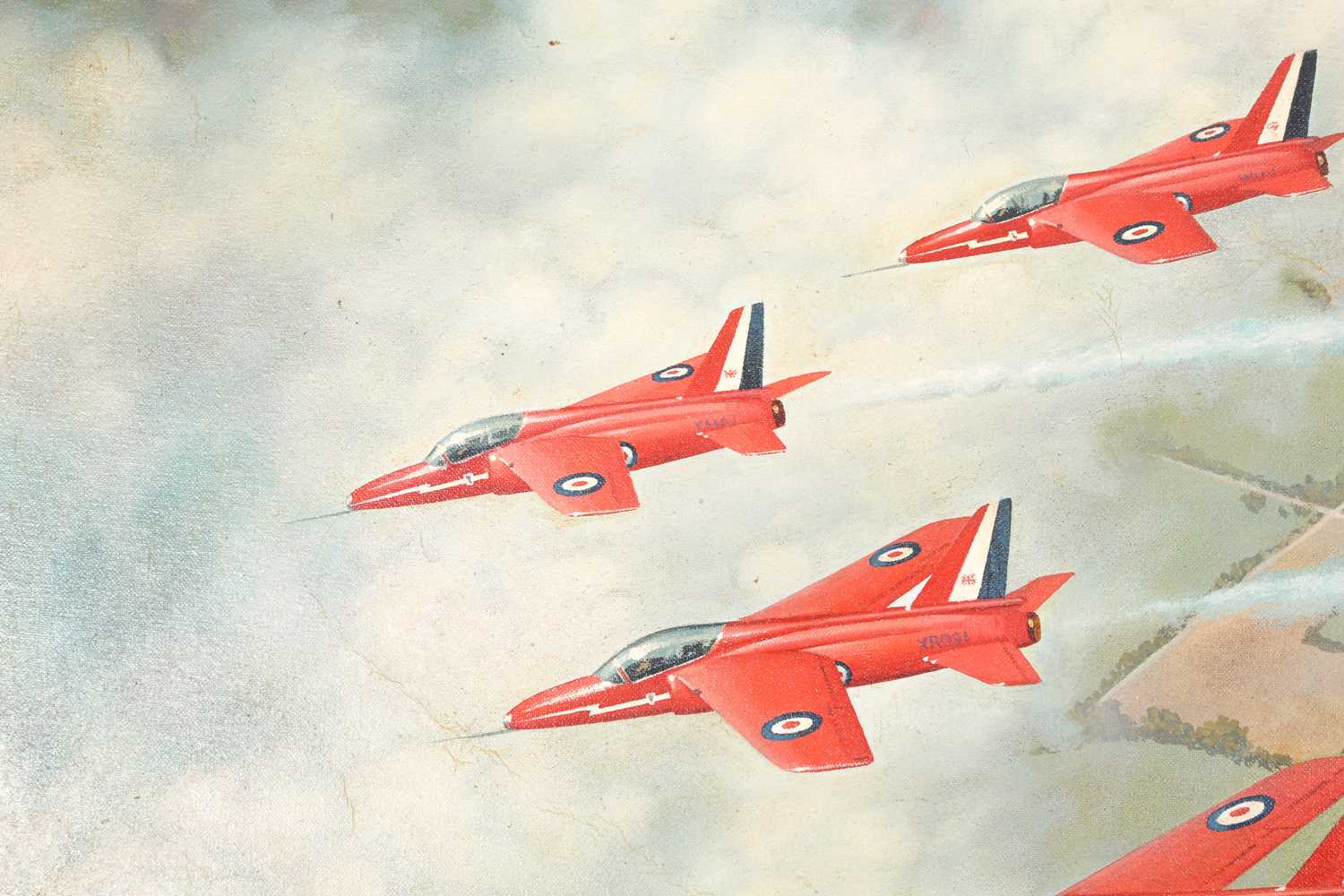 James Cox (20th century), the Red Arrows in flight, oil on panel, signed and dated '79, 55 cm x 75.5 - Image 10 of 10