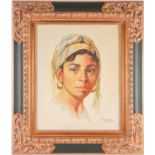 Nasser (20th century), 1997, a portrait of a young woman, oil on canvas, 49.5 cm x 39 cm in a gilt