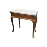 A George II marble-topped mahogany side table of slight tapering outline. With thick white marble