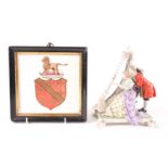 A 19th century a Mintons armorial tile, in ebonised frame, 15.5 cm square, together with a