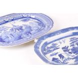 Two 19th century blue & white earthenware meat plates, each with transfer printed decoration, 45cm &