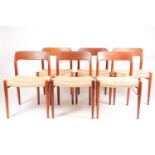 Niels Otto Moller for J L Moller Models, a set of six '75 Edition' teak dining chairs, with paper