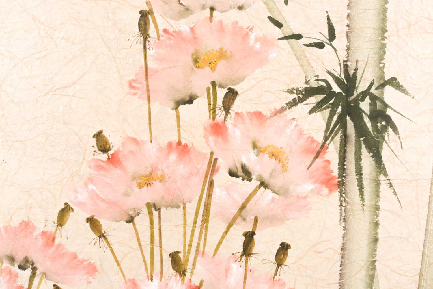 Lenore Berry, 20th century, a Chinese painting on paper, tall poppies and bamboo, signed to lower - Image 5 of 6