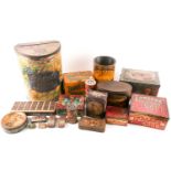 A collection of antique 19th and early-20th century advertising tins, mostly American or British. To