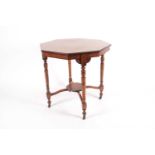 A Victorian Rosewood and inlaid octagonal occasional table, on four turned legs united by an
