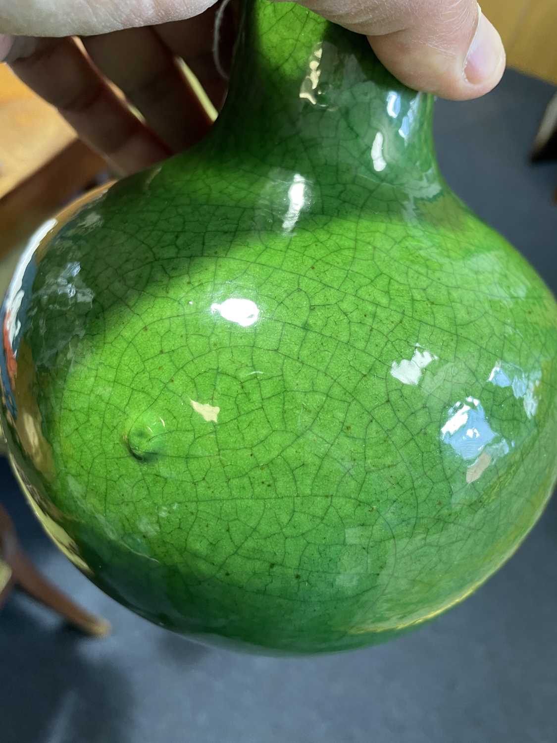 A Chinese crackle ware vase, 19th/20th century, with apple green ground beneath a brown oxide rim, - Image 13 of 16