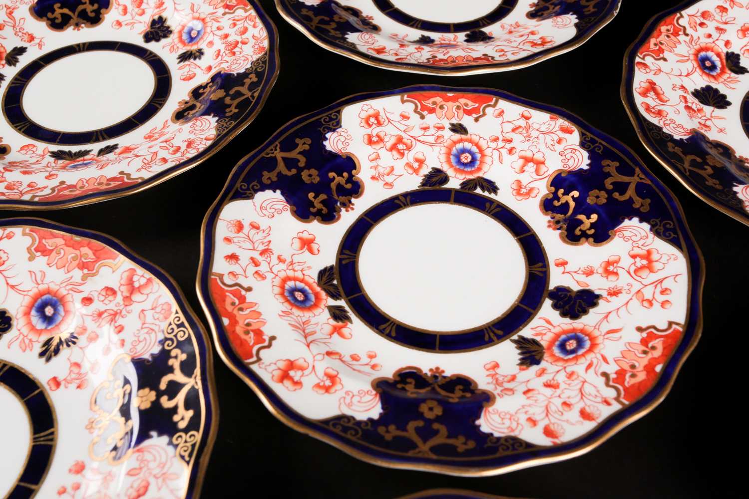 An Edwardian Royal Crown Derby Imari pattern part tea service, for nine place settings, to include a - Image 5 of 10