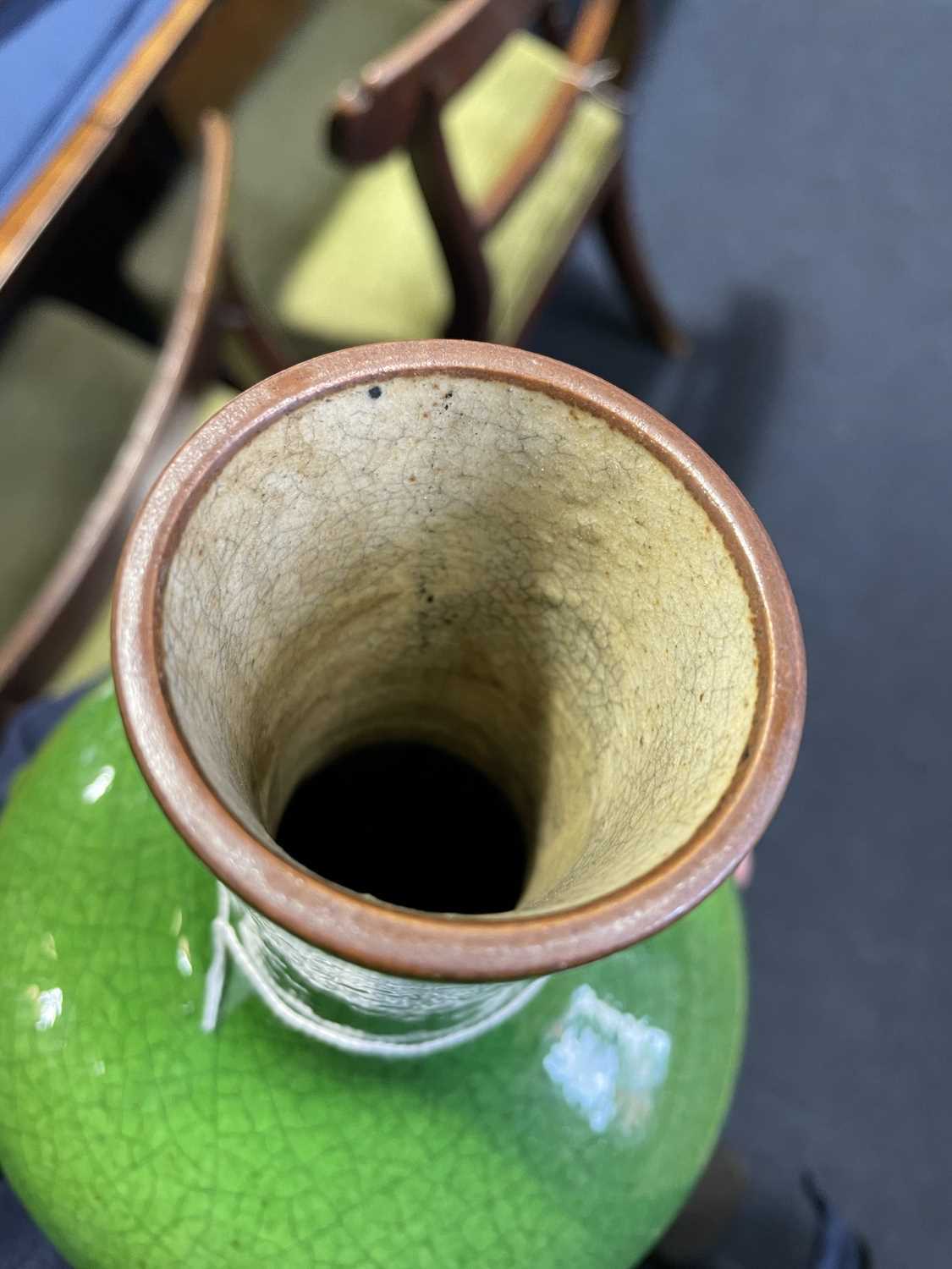 A Chinese crackle ware vase, 19th/20th century, with apple green ground beneath a brown oxide rim, - Image 15 of 16