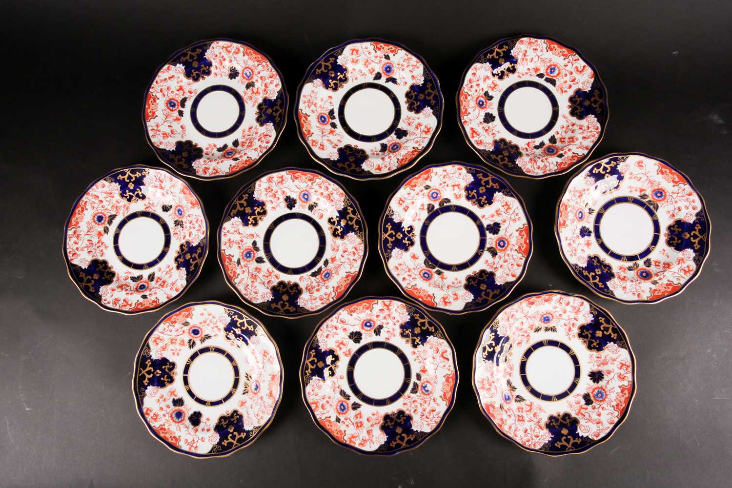 An Edwardian Royal Crown Derby Imari pattern part tea service, for nine place settings, to include a - Image 4 of 10