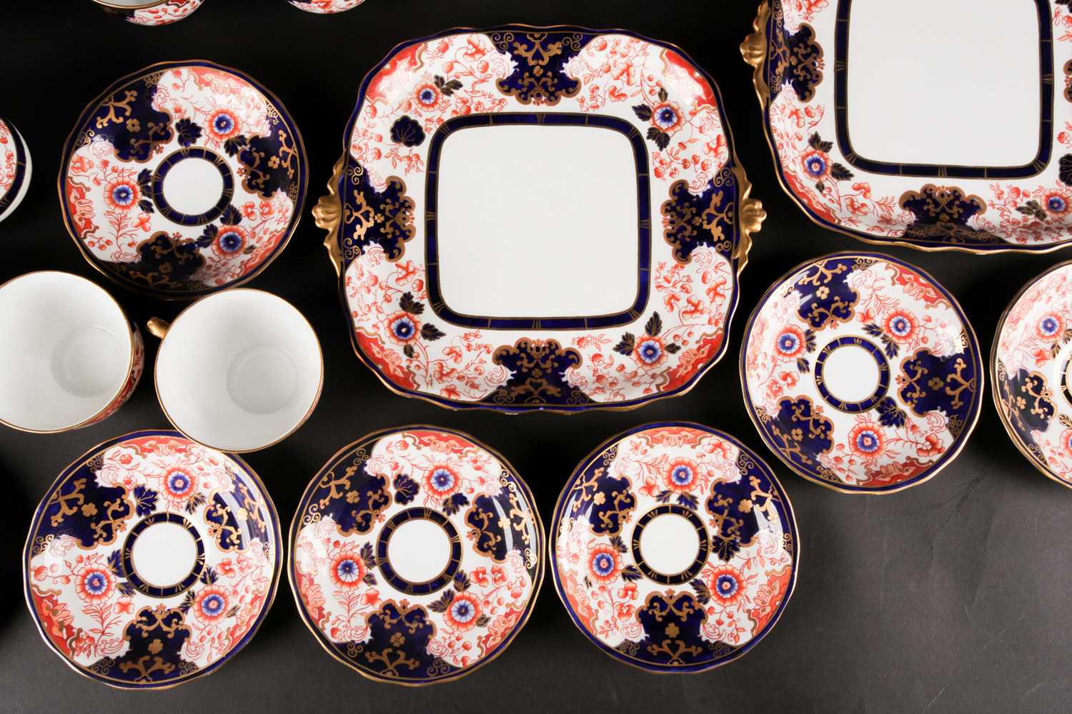 An Edwardian Royal Crown Derby Imari pattern part tea service, for nine place settings, to include a - Image 3 of 10