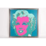 After Andy Warhol, a large pop art style image of Marilyn Monroe, print, in mount and framed. 91