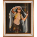 20th century school, portrait of a young Harem girl, oil on canvas, 58.5 cn x 47.5 cm
