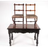 A pair of Victorian x-frame golden oak 'Gothic' sidechairs, 40 cm wide x 88 cm high, together with