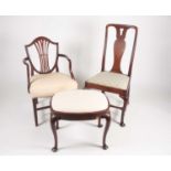 A Queen Anne walnut side chair with bifurcated vase splat on cabriole supports, together with a