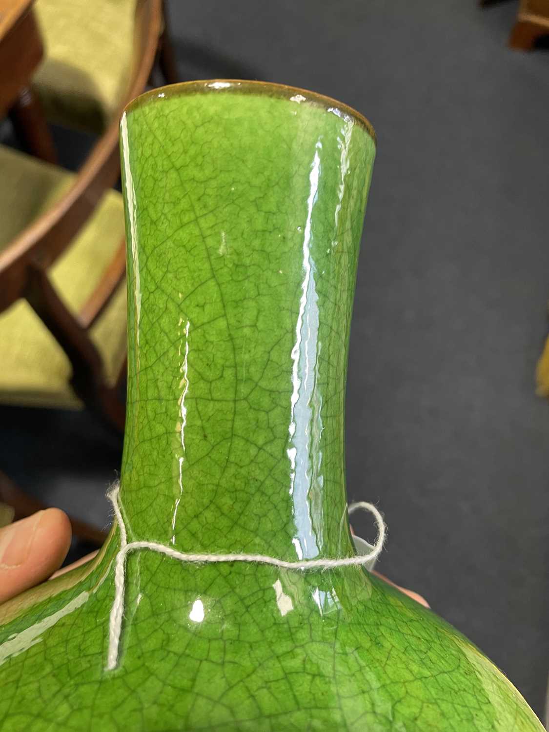 A Chinese crackle ware vase, 19th/20th century, with apple green ground beneath a brown oxide rim, - Image 11 of 16