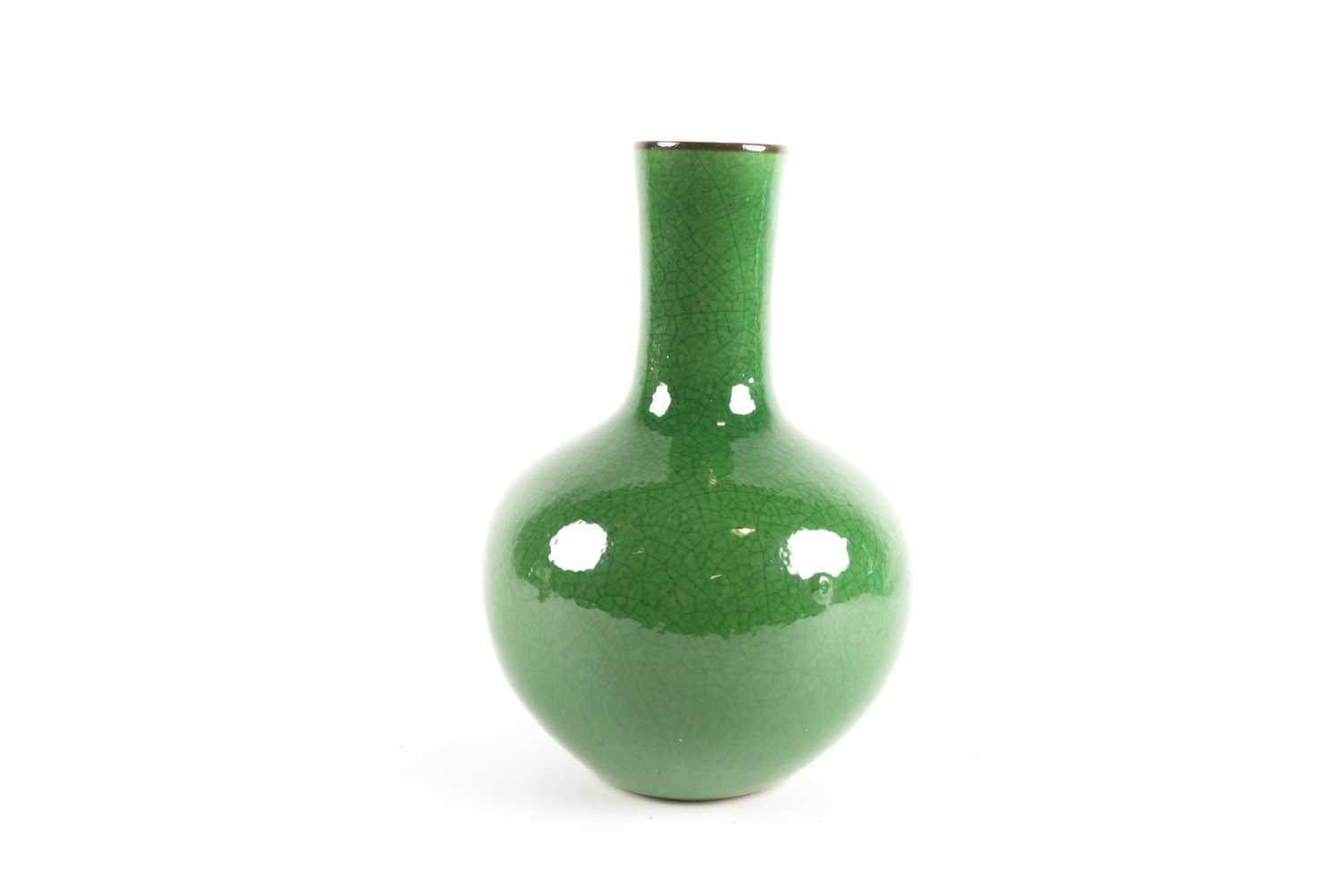 A Chinese crackle ware vase, 19th/20th century, with apple green ground beneath a brown oxide rim,