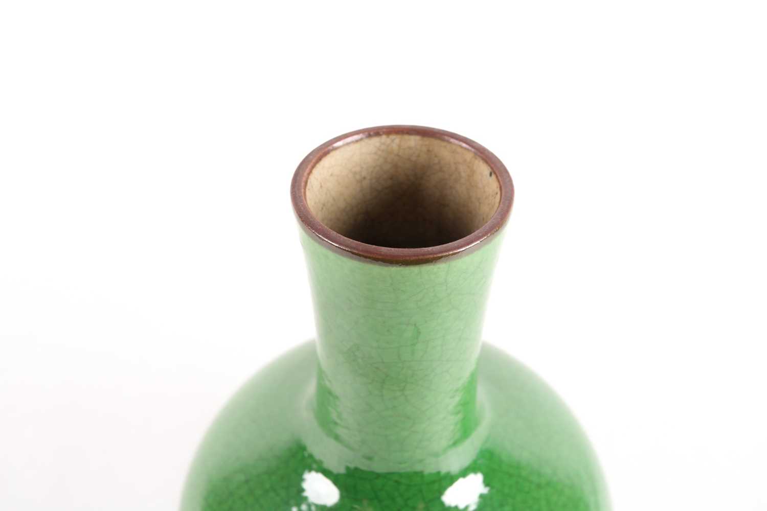 A Chinese crackle ware vase, 19th/20th century, with apple green ground beneath a brown oxide rim, - Image 5 of 16