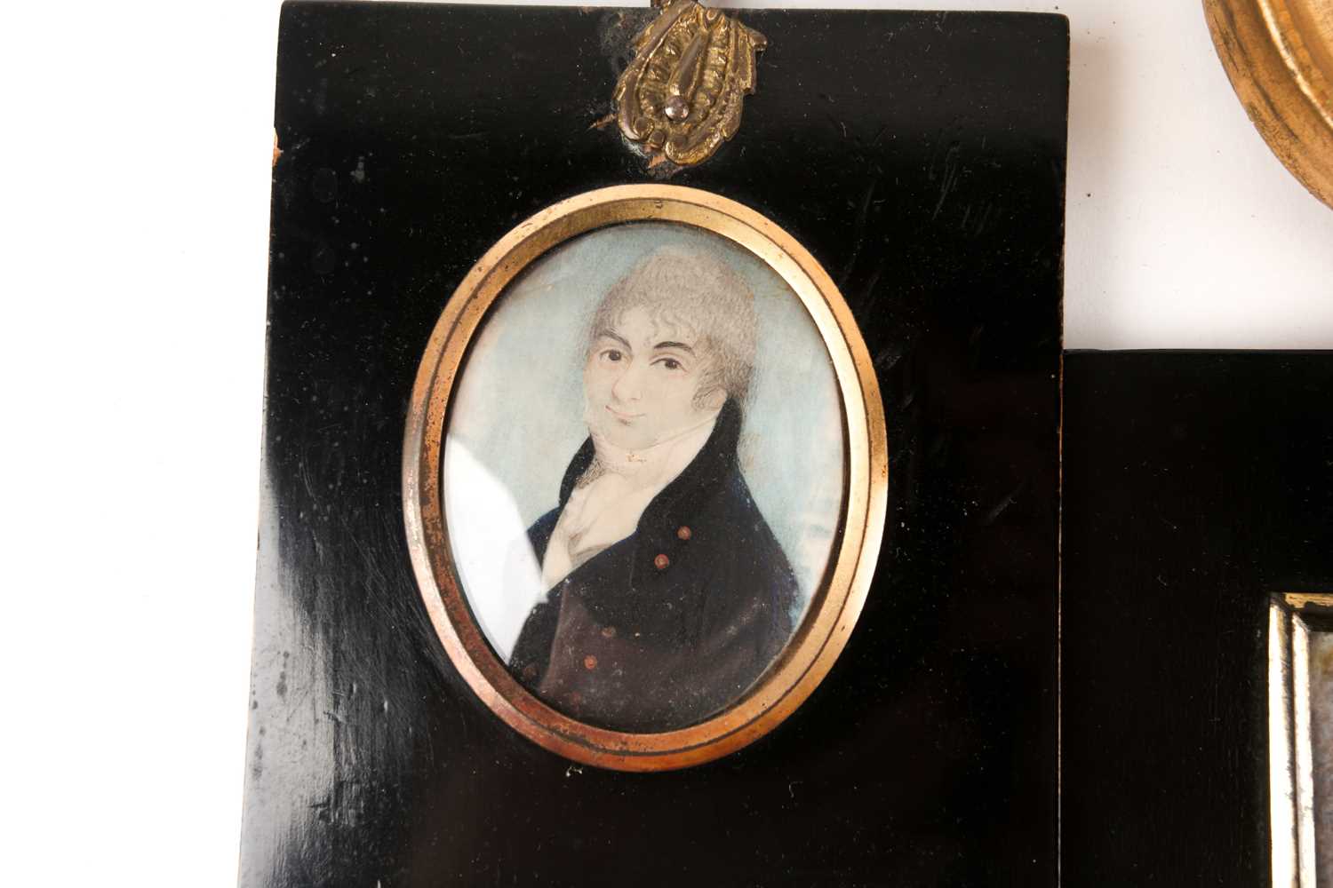 Three 19th century portrait miniatures on ivory of young gentlemen, each in black lacquered frame, a - Image 3 of 9