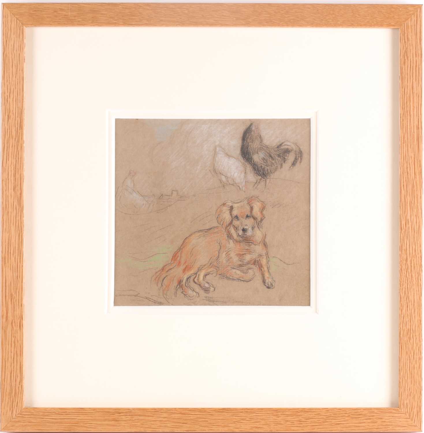 Horace Mann Livens RBA (1862-1936), Study with Dog and Hens, pastel and charcole, 16cm x