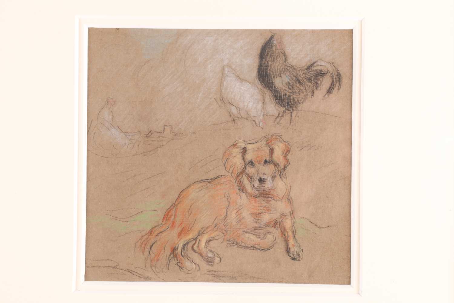 Horace Mann Livens RBA (1862-1936), Study with Dog and Hens, pastel and charcole, 16cm x - Image 3 of 4