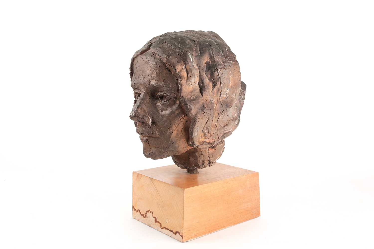 A stoneware bust of a elderly lady, her hair in a bun, in a bronzed finish, and a bust of an elderly - Image 5 of 14