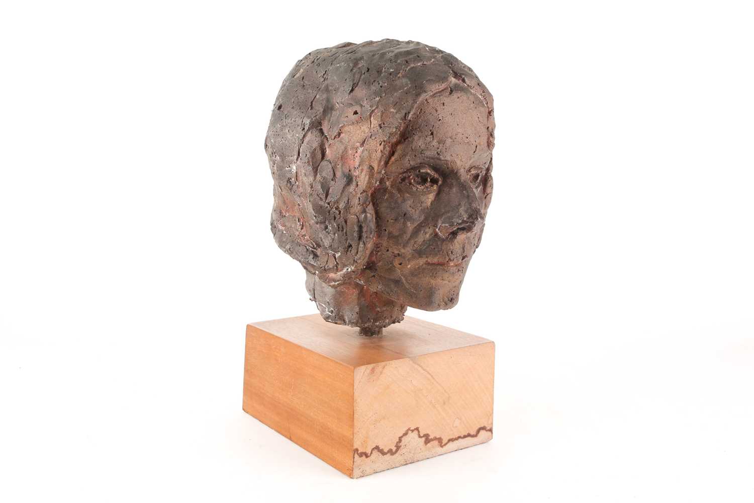 A stoneware bust of a elderly lady, her hair in a bun, in a bronzed finish, and a bust of an elderly - Image 3 of 14