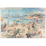 Rene de Guiroye (French, 1912 - 2000), a Mediterranean beach scene, signed, oil on canvas, 54cm x
