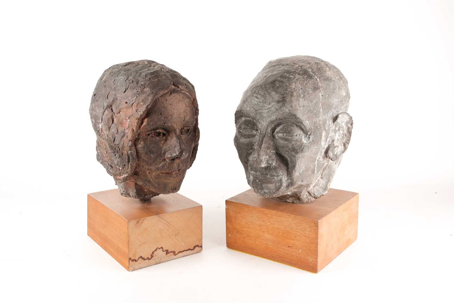 A stoneware bust of a elderly lady, her hair in a bun, in a bronzed finish, and a bust of an elderly - Image 8 of 14