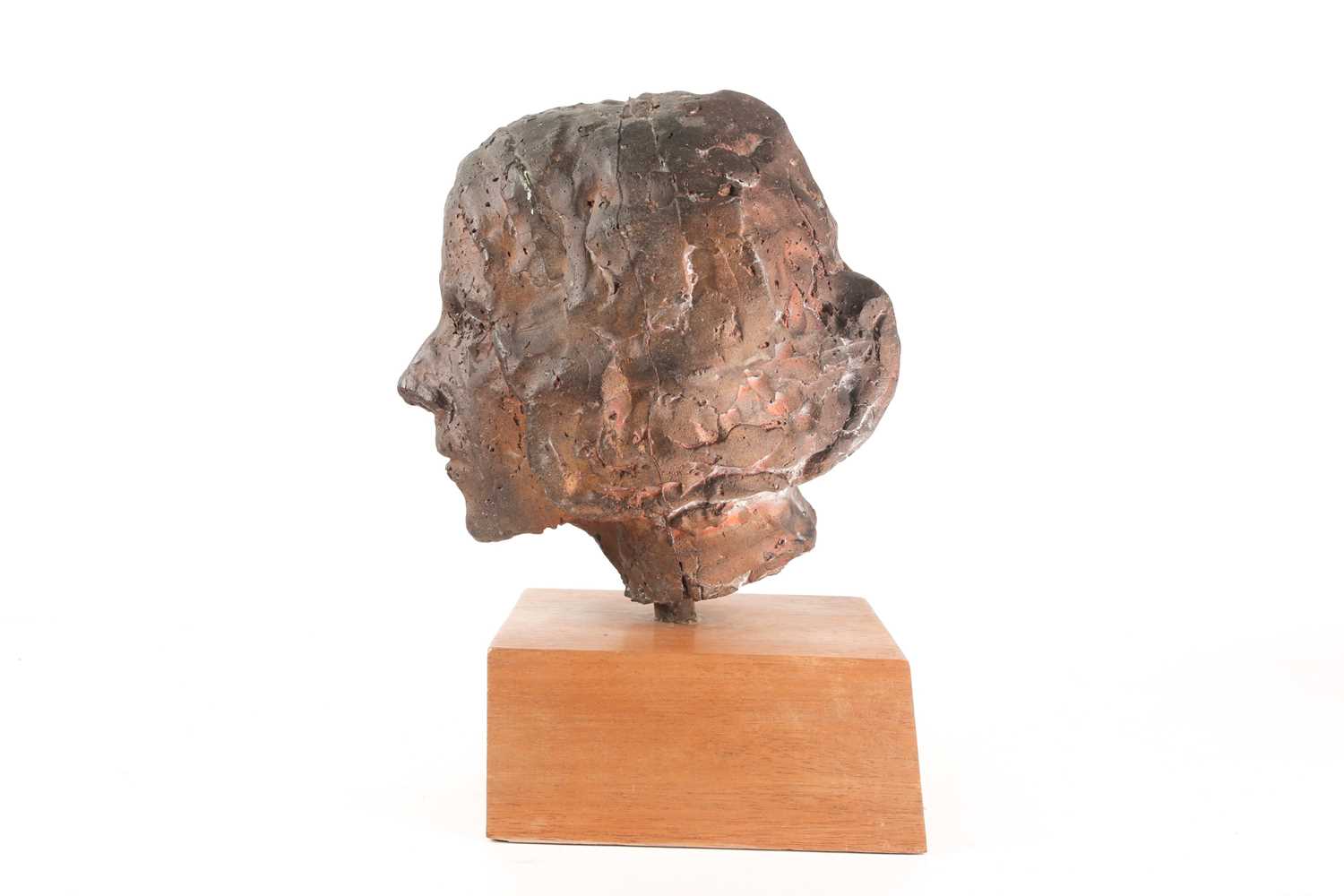 A stoneware bust of a elderly lady, her hair in a bun, in a bronzed finish, and a bust of an elderly - Image 4 of 14