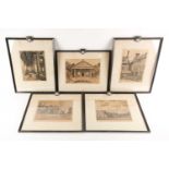 Bradfield College Interest. A collection of etchings each frame bearing a hard enamelled coat of
