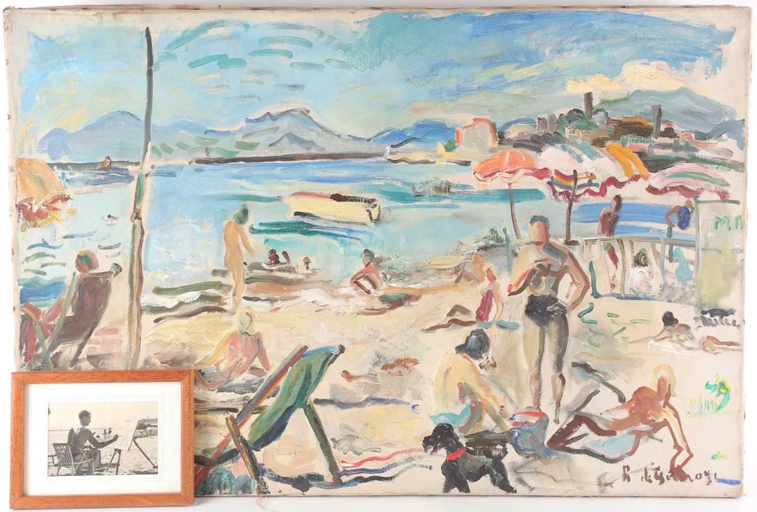 Rene de Guiroye (French, 1912 - 2000), a Mediterranean beach scene, signed, oil on canvas, 54cm x - Image 2 of 16