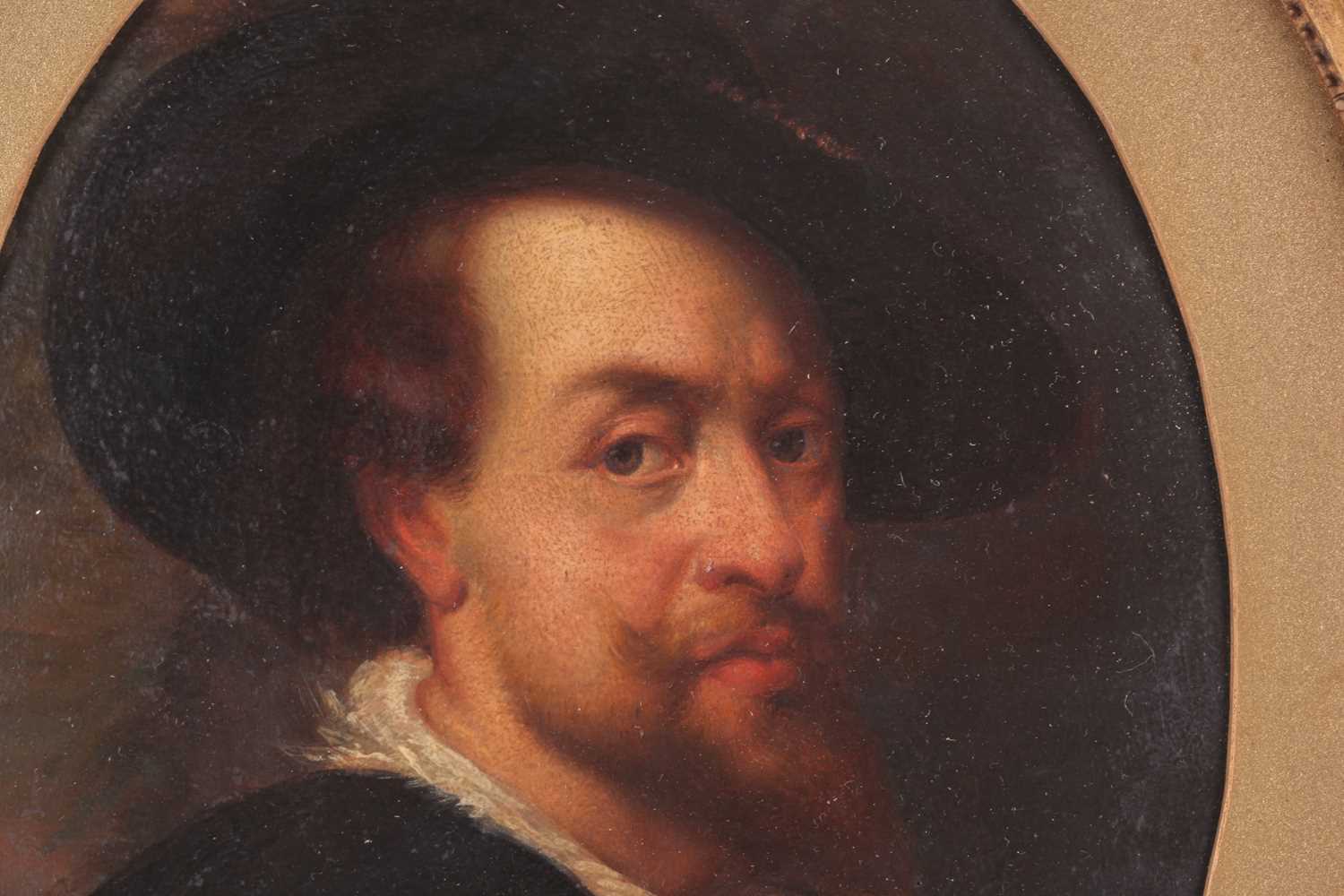 After Peter Paul Rubens, a 19th century copy of the artists self portrait, mounted oval, oil on - Image 2 of 3