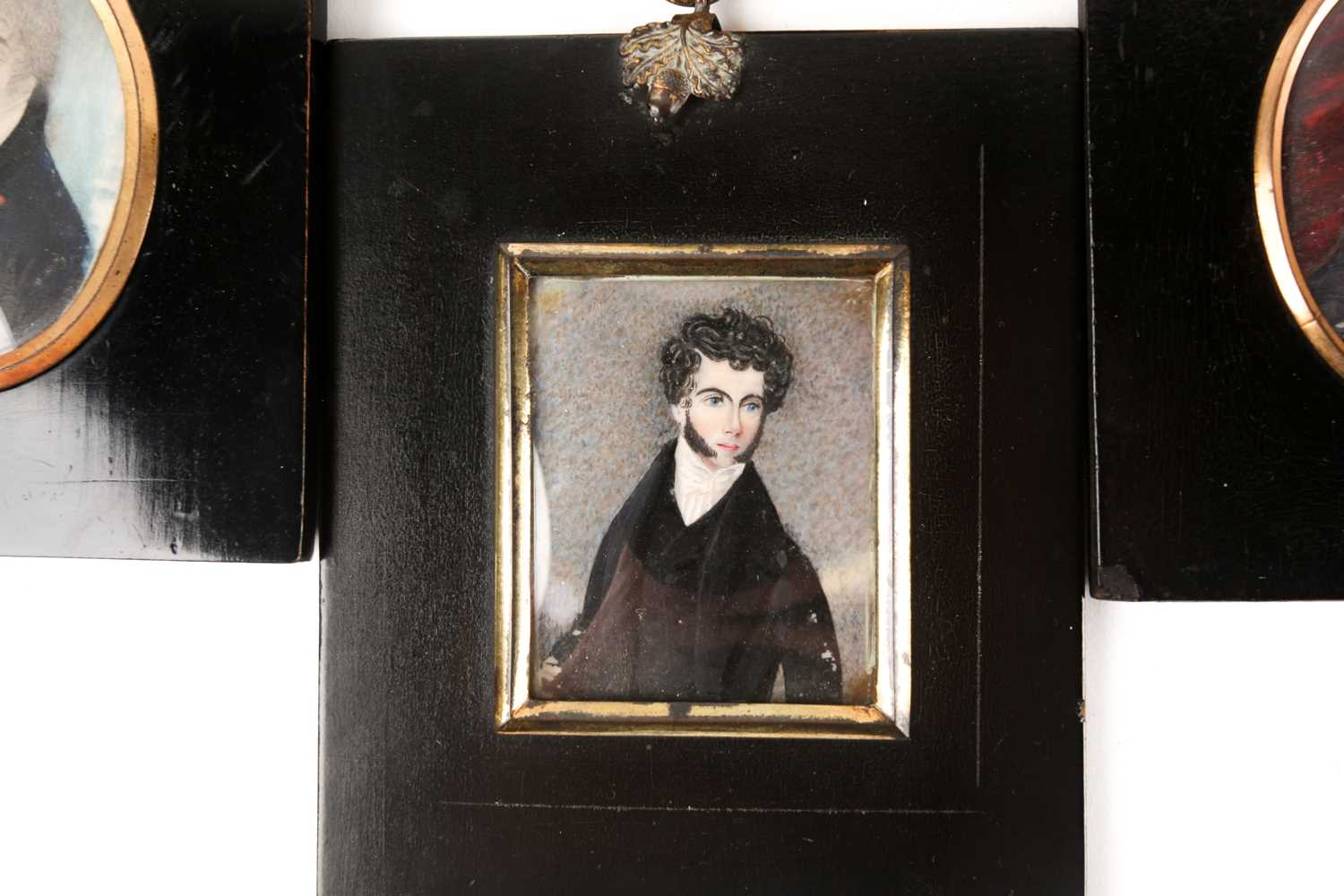 Three 19th century portrait miniatures on ivory of young gentlemen, each in black lacquered frame, a - Image 4 of 9