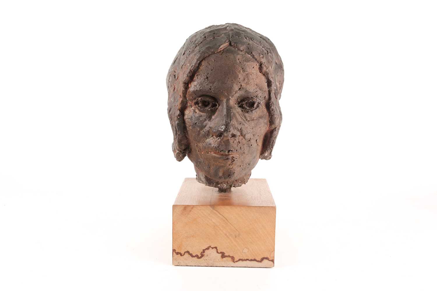 A stoneware bust of a elderly lady, her hair in a bun, in a bronzed finish, and a bust of an elderly - Image 6 of 14