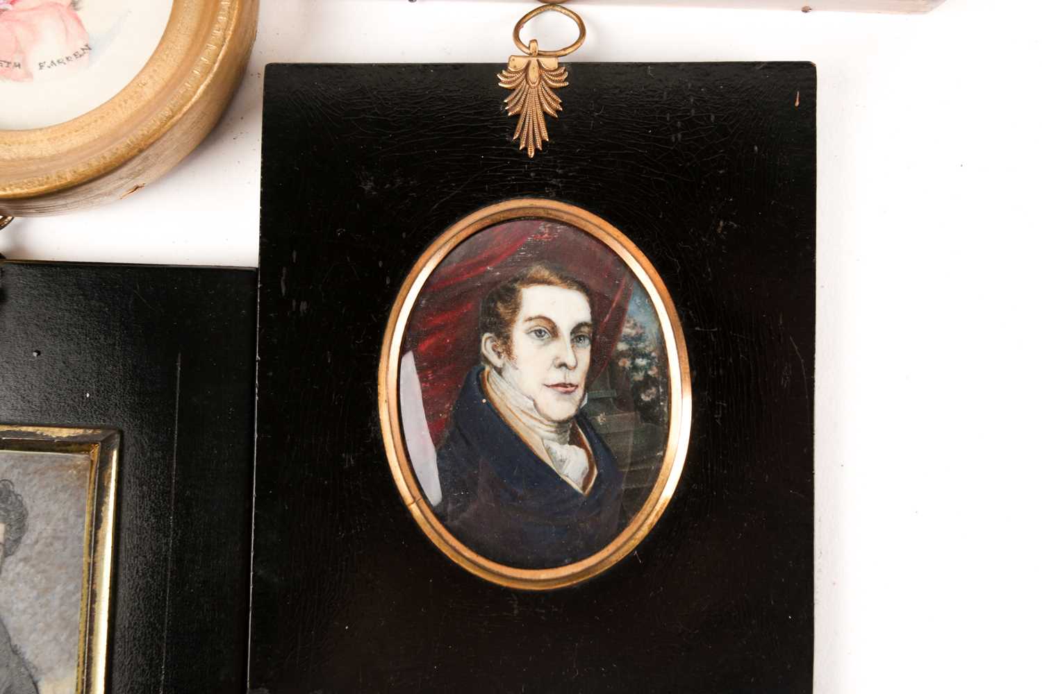 Three 19th century portrait miniatures on ivory of young gentlemen, each in black lacquered frame, a - Image 2 of 9