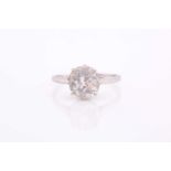 A solitaire diamond ring set with an Old Mine cut diamond of approximately 1.50 - 1.60 carats,