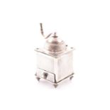 A French Art Deco silver-plated novelty pepper grinder; in the form of a coffee grinder. Square,