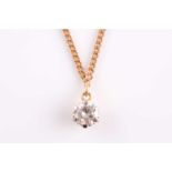 An 18ct yellow gold and solitiare diamond pendant necklace, set with a round brilliant-cut diamond