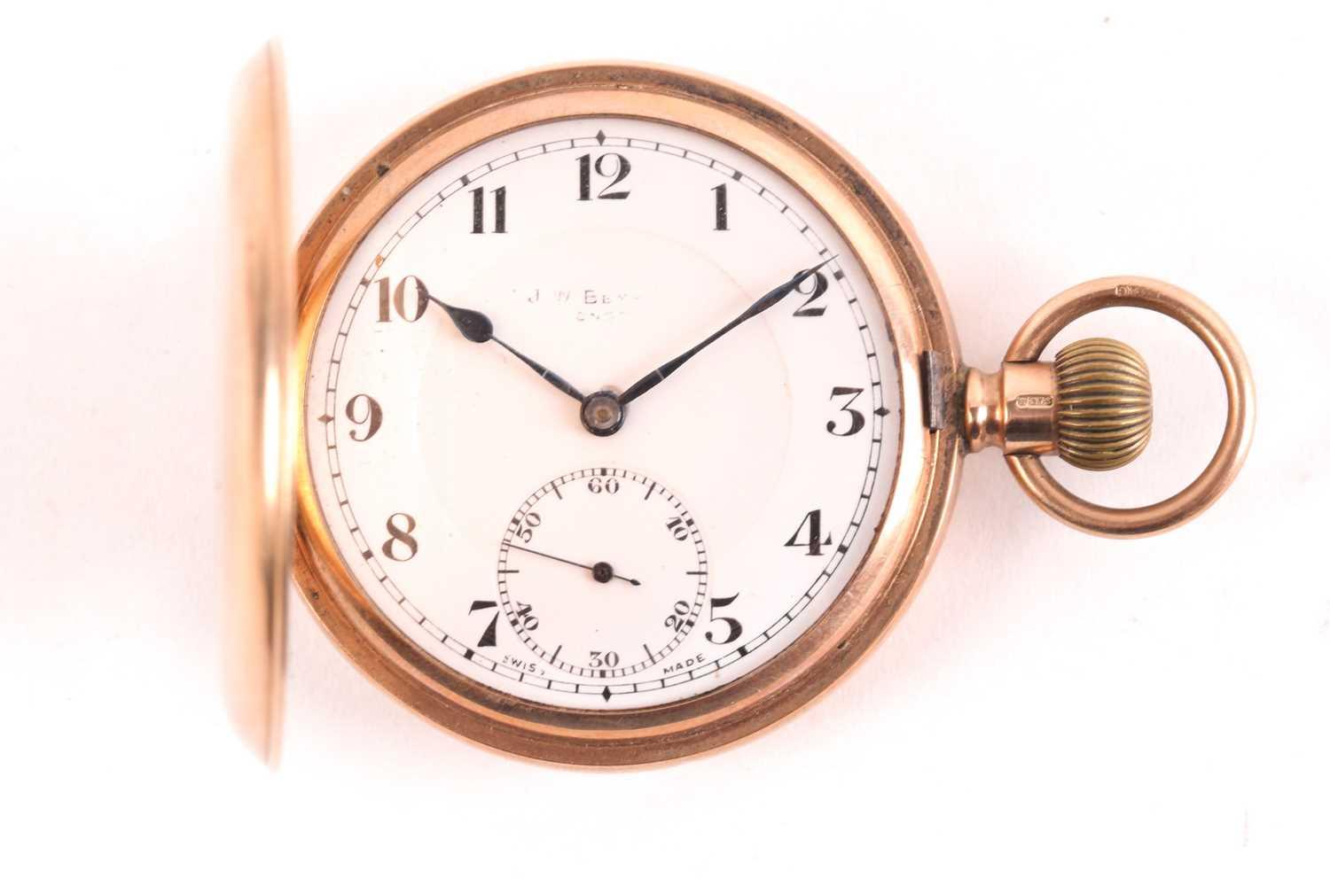 A 9ct gold full hunter pocket watch, retailed by J W Benson, London, 93g gross.