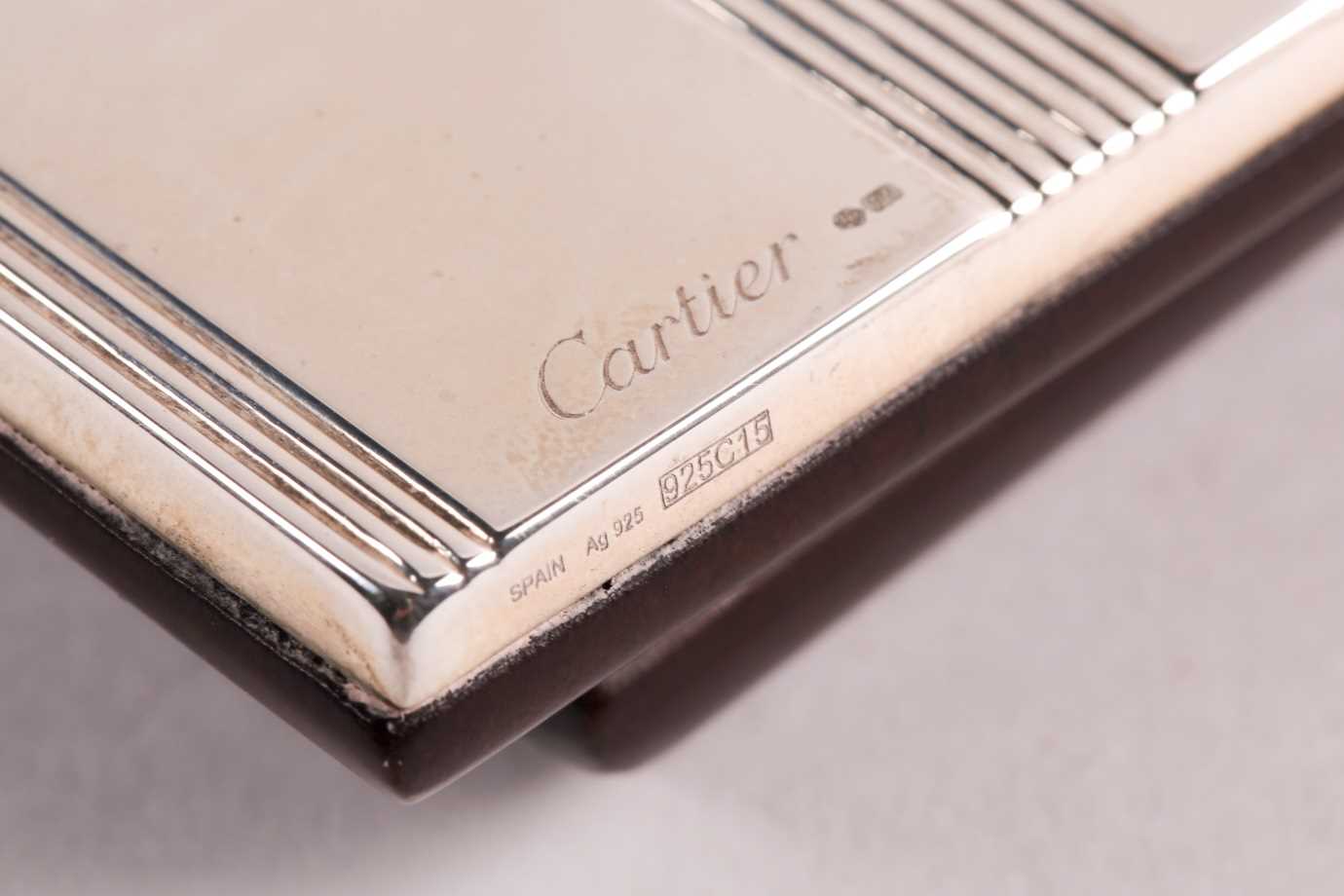 Cartier. A silver photograph frame; rounded rectangular with horizontally banded decoration. - Image 3 of 6