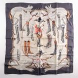 A Hermes silk square scarf printed with coaching scenes on a pink ground, together with another "A
