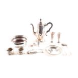 A mixed group of silver items, to include a Georgian style coffee pot Sheffield 1912), a wine