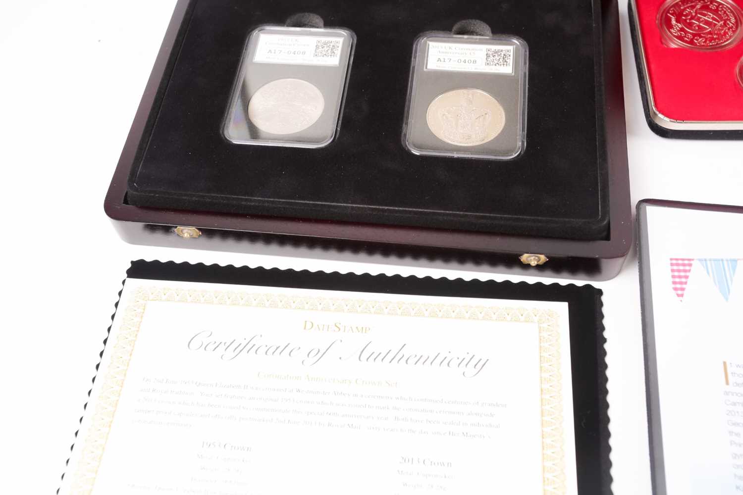 Seven boxed commemorative coin sets, comprising: 1953 Coronation Sixpence in gold-plated diamond - Image 4 of 7
