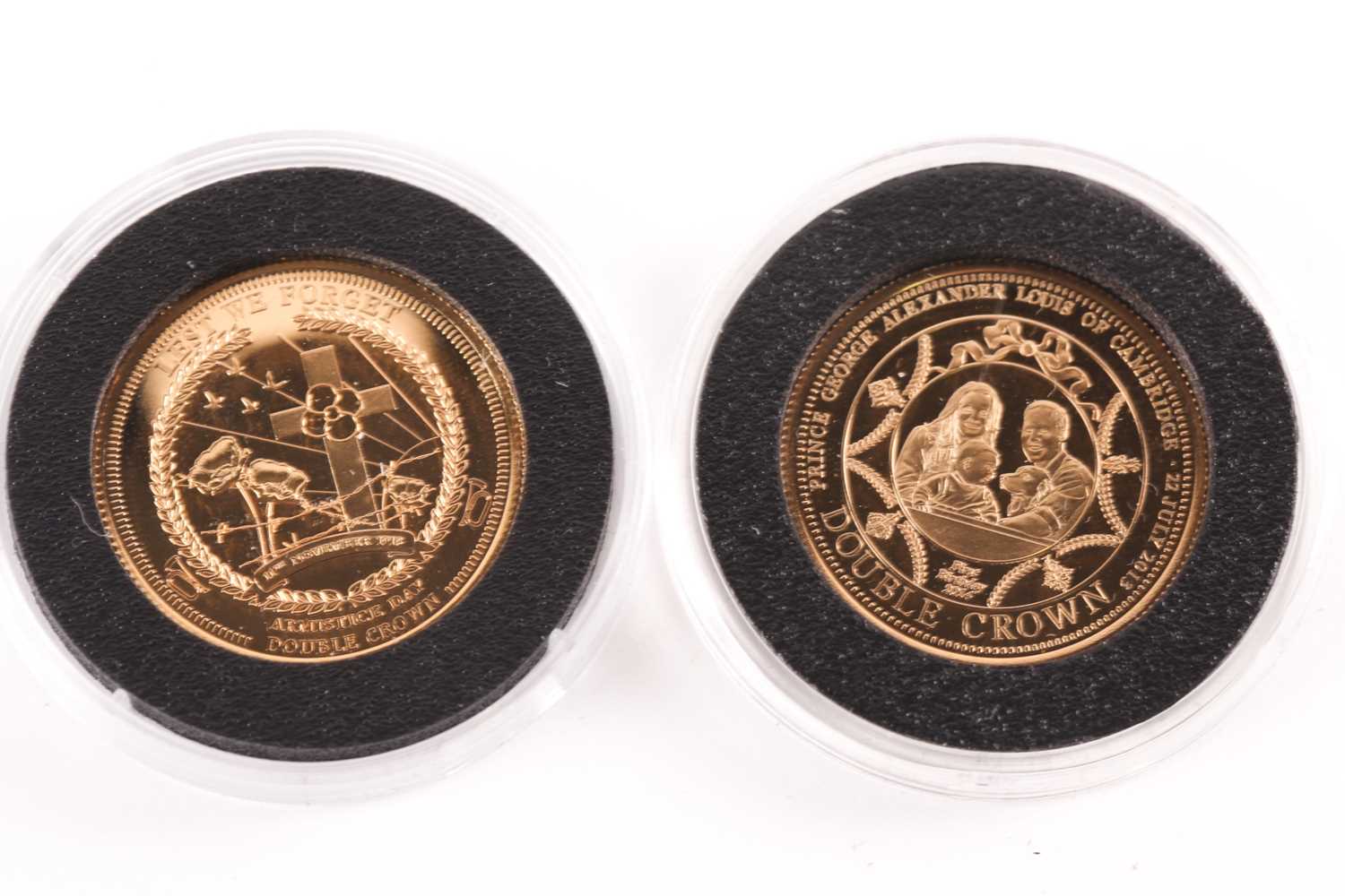 Two boxed 9ct gold proof Double Crowns, commemorating the birth of Prince George (2014) and - Image 4 of 8