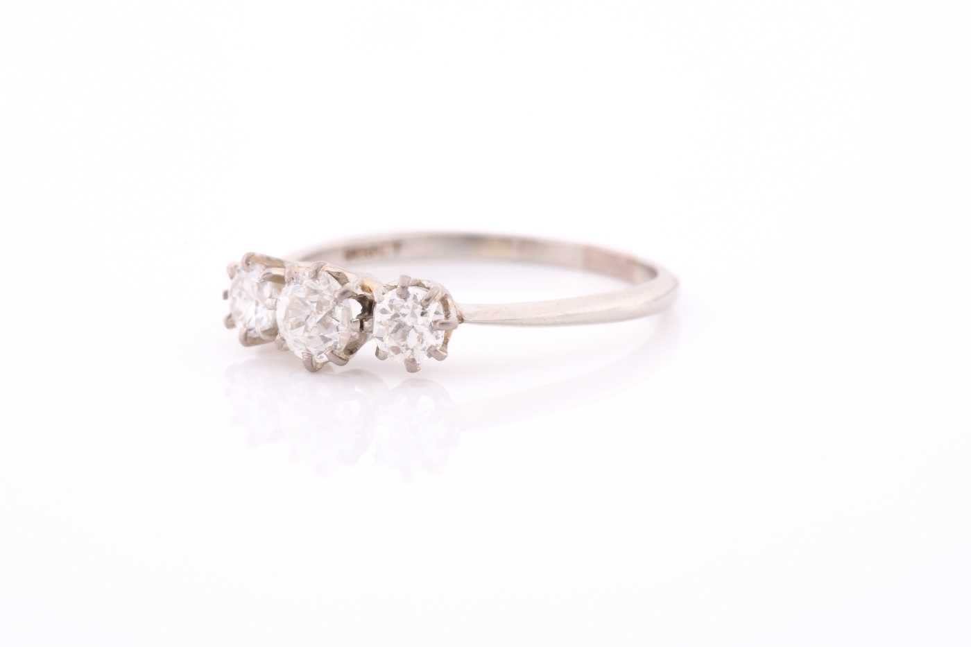An 18ct white gold and diamond ring, set with three old-cut diamonds of approximately 0.70 carats - Image 4 of 4
