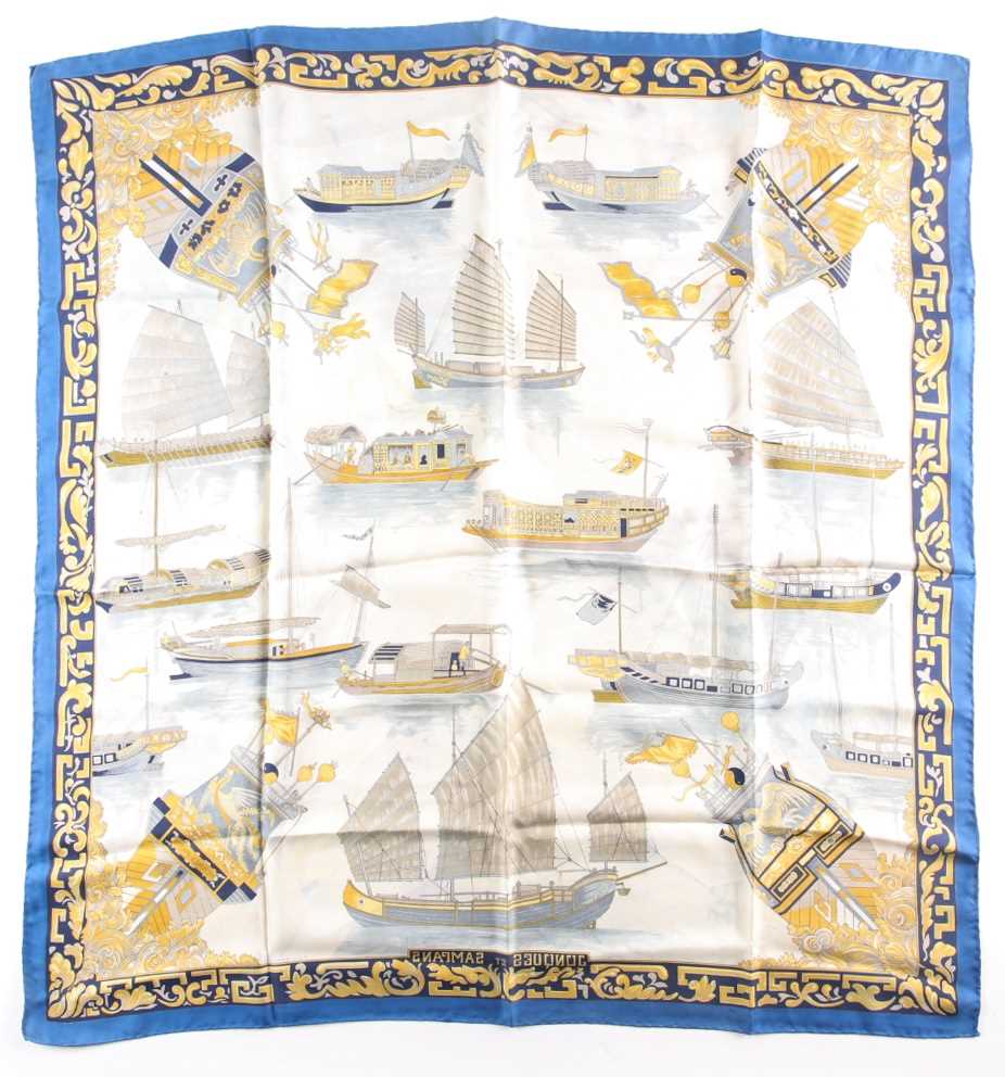 An Hermes silk scarf with a nautical theme, together with an Hermes silk scarf with the Panache et