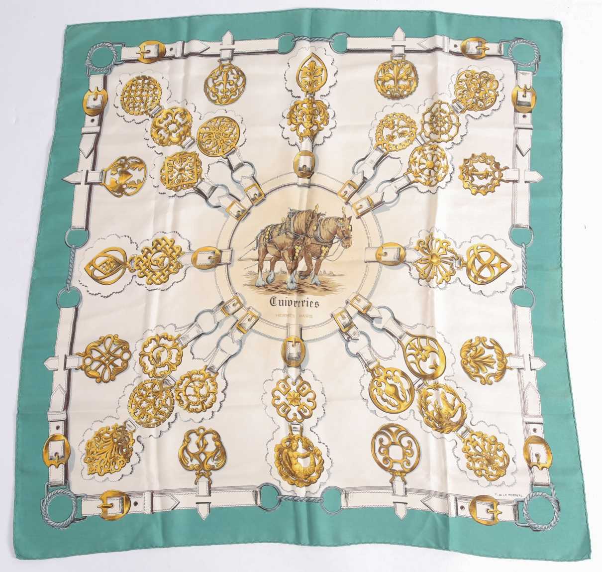 A Hermes silk square scarf printed with the "Guivreries" pattern, together with two other Hermes - Image 3 of 3