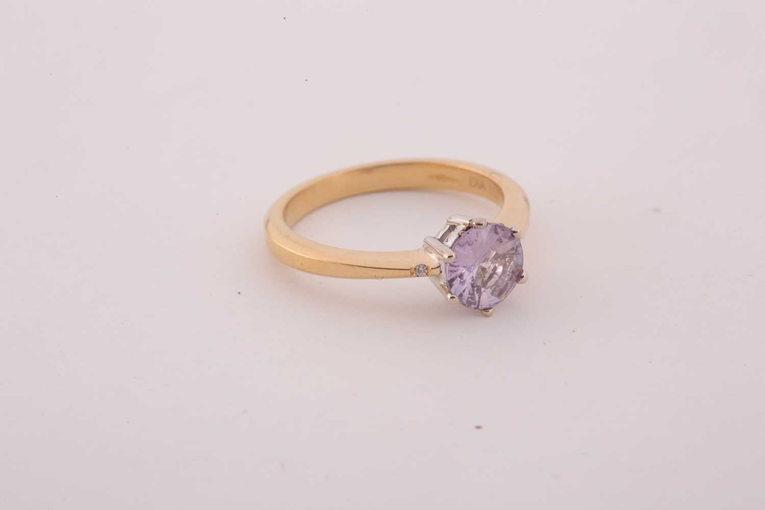 An 18ct yellow gold and solitaire sapphire ring, set with a mixed round-cut pink sapphire, - Image 2 of 4